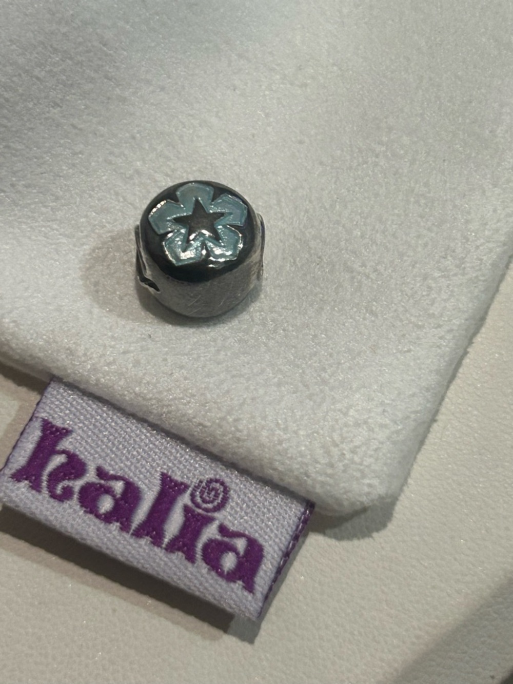 Sterling Pandora-Style "Winter Snowflake" Charm w/ Blue Enamel